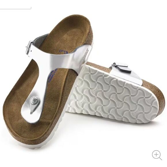 Birkenstock Shoes - NIB Birkenstock Gizeh Soft Footbed Leather - Metallic Silver, Sz 38 $145